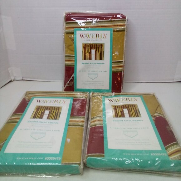 Waverly Home Classics Beaded Ascot Valance 52" x 20" Lot of 3 Gold Red Fringe - Picture 1 of 11
